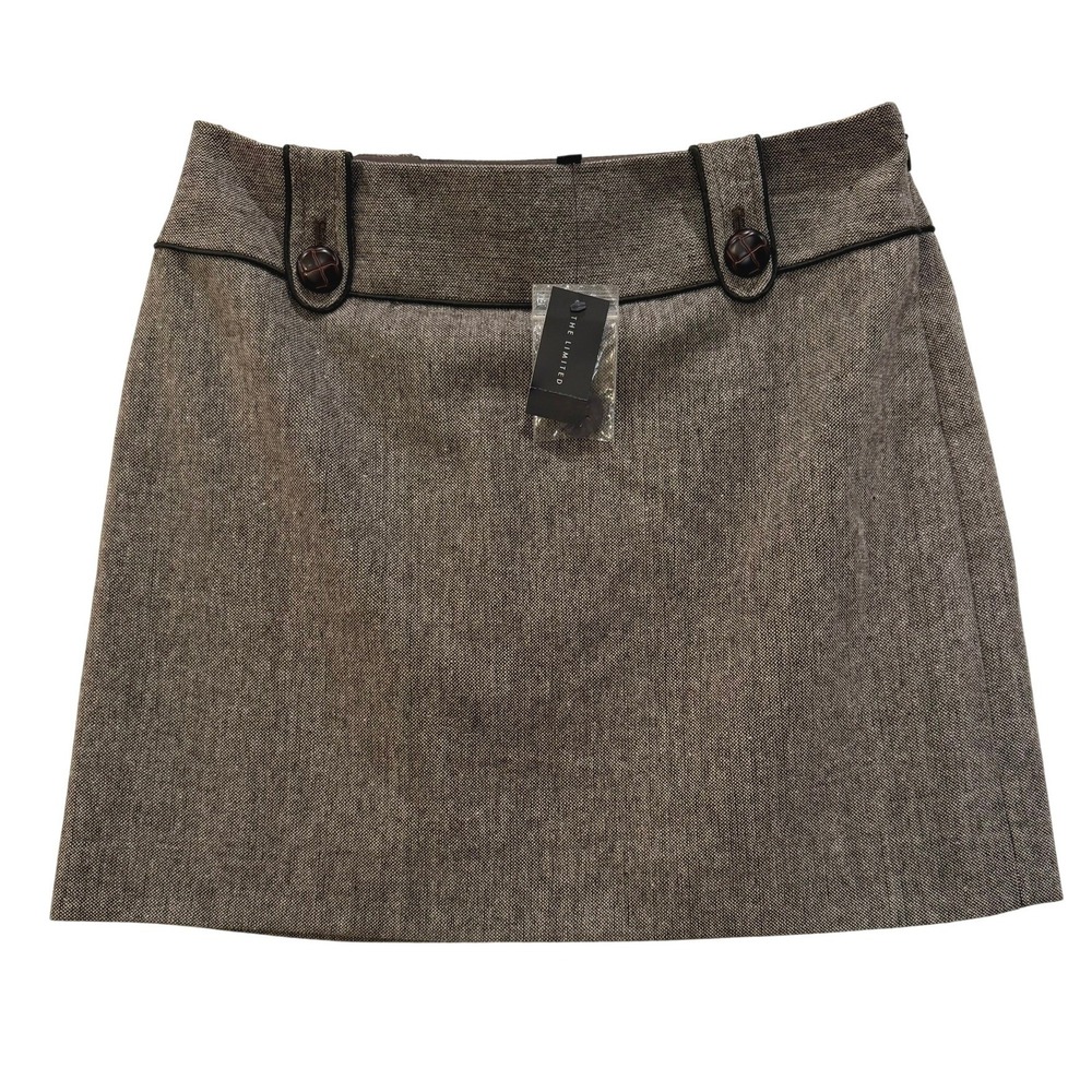 The Limited Brown Wool Blend Tweed Mini Skirt‎ Size 2 NWT Button Detail